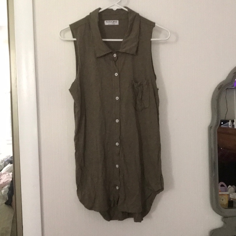 Michael Stars Distressed Sleeveless Olive Tunic
